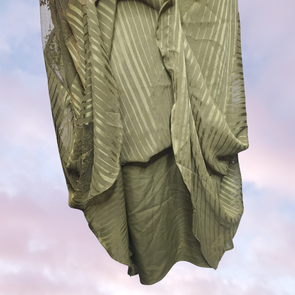 Asos Green Lace Insert Stripe Panel Long Maxi V-Neck Patchwork Satin Dress Sz 14 - Picture 4 of 7